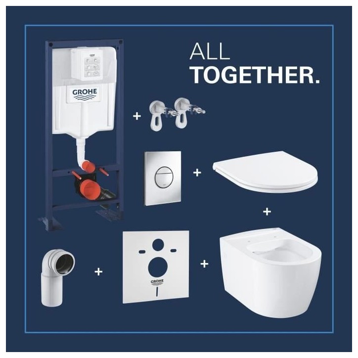 Pack Bâti support 5 en 1 - GROHE - Blanc - 1.13 m - Céramique - Plaque de commande + supports muraux + isolation + pipe coudé Pack Bâti support 5 en 1 - GROHE - Blanc - 1.13 m - Céramique - Plaque de commande + supports muraux + isolation + pipe coudé