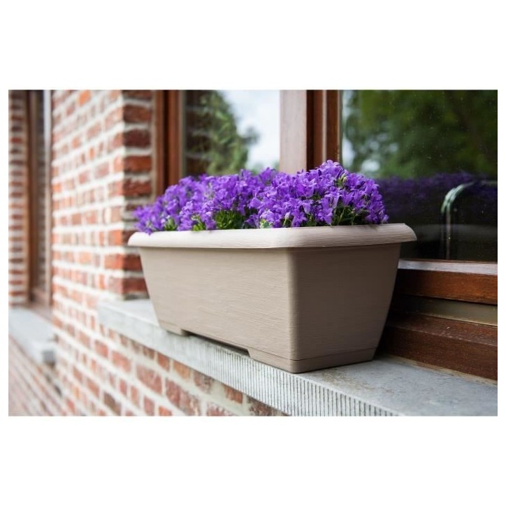 Jardiniere - GARDEN ID Teramo - Taupe 60 cm - Solidité - Réserve d'eau intégrée - Recyclé & 100% recyclable - Volume pour p