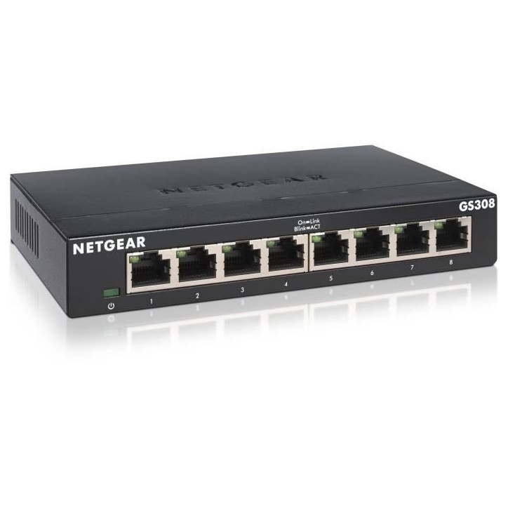 NETGEAR GS308-300PES Switch Ethernet Métal 8 ports Gigabit (10/100/1000) NETGEAR GS308-300PES Switch Ethernet Métal 8 ports Gigabit (10/100/1000)