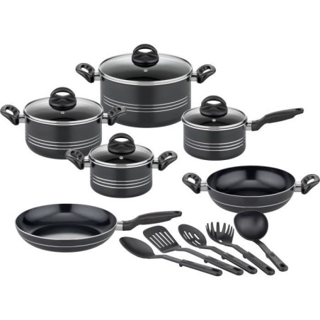 Batterie de cuisine - Induction - GSW - MILANO NERO - 15 pieces - Alum