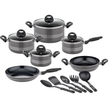 Batterie de cuisine - Induction - GSW - MILANO GREY - 15 pieces - Alum