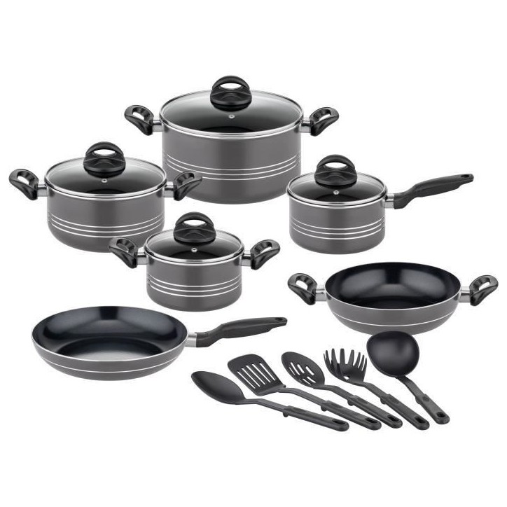 Batterie de cuisine - Induction - GSW - MILANO GREY - 15 pieces - Aluminium massif - Gris Batterie de cuisine - Induction - GSW - MILANO GREY - 15 pieces - Aluminium massif - Gris