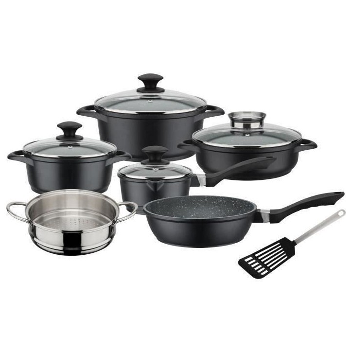 Batterie de cuisine 10 pcs - GSW - GOURMET GRANIT - Fonte d'aluminium - compatible Induction