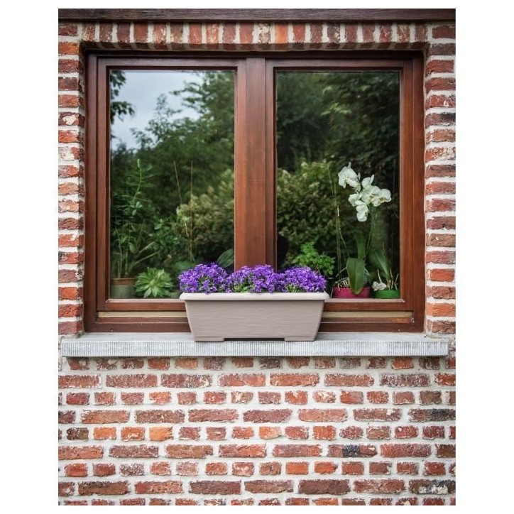 Jardiniere - GARDEN ID Teramo - Taupe 60 cm - Solidité - Réserve d'eau intégrée - Recyclé & 100% recyclable - Volume pour p