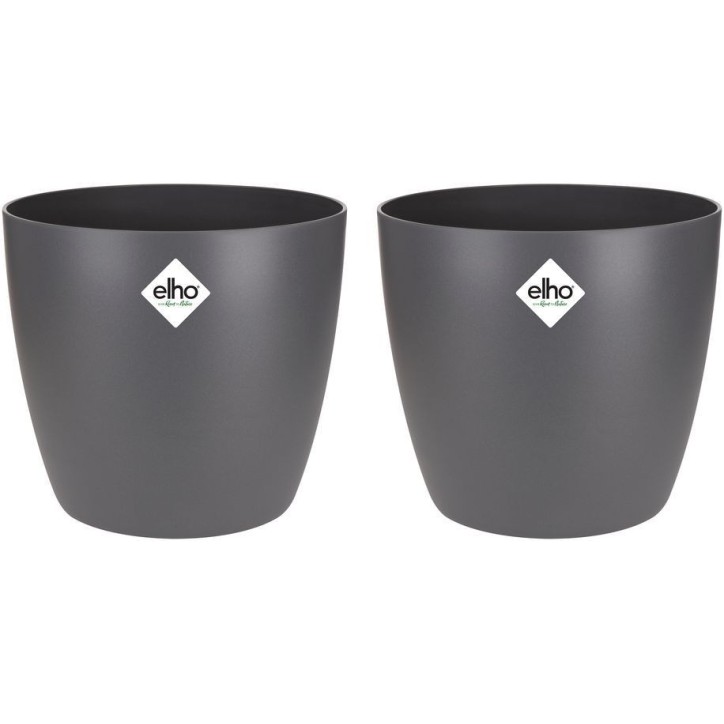 ELHO Lot de 2 pots de fleur rond Brussels - 17 L - Ø 25,1 x H 23.2 cm - Noir ELHO Lot de 2 pots de fleur rond Brussels - 17 L - Ø 25,1 x H 23.2 cm - Noir