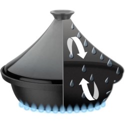 Tajine fonte massive - GSW - 30 x 22 cm - Couvercle céramique - Induc