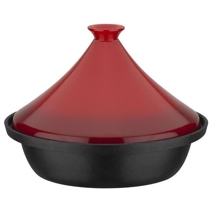 Tajine fonte massive - GSW - 30 x 22 cm - Couvercle céramique - Induction - Rouge