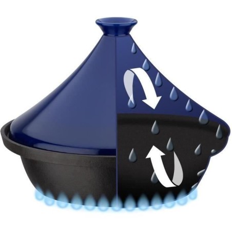 Tajine fonte massive - GSW - 30 x 22 cm - Couvercle céramique - Induction - Bleu