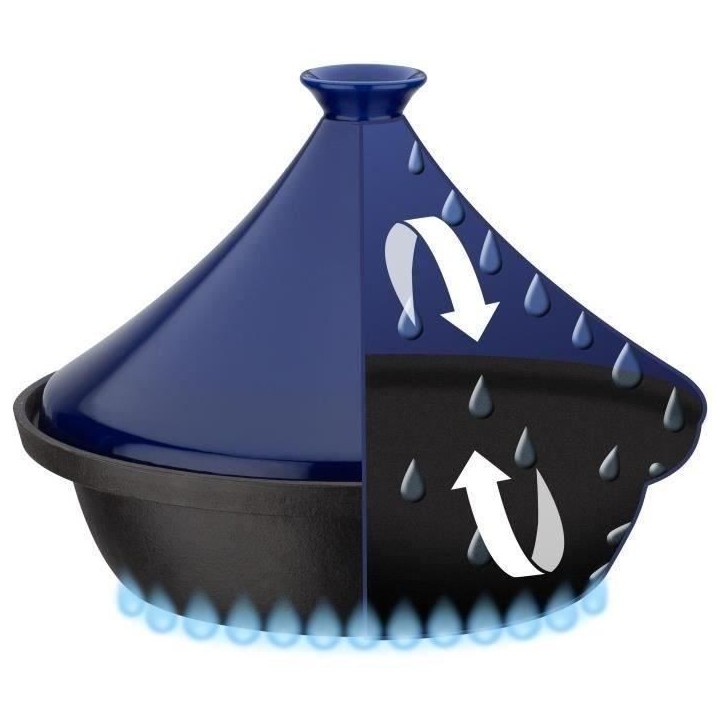 Tajine fonte massive - GSW - 30 x 22 cm - Couvercle céramique - Induction - Bleu Tajine fonte massive - GSW - 30 x 22 cm - Couvercle céramique - Induction - Bleu