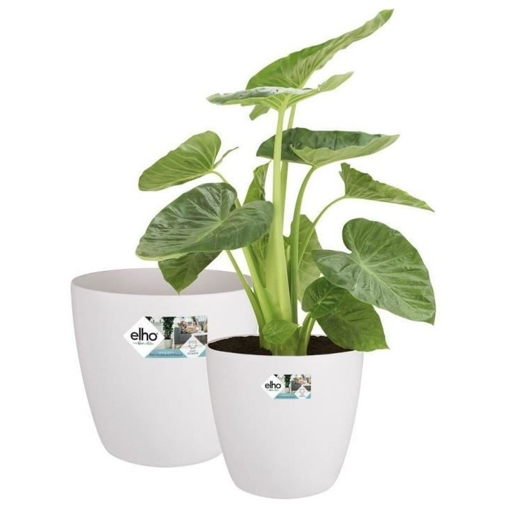 ELHO Lot de 2 pots de fleur rond a roulettes Brussels - Ø35 x H33 cm et Ø39 x H36,5 cm - 55 L - Blanc ELHO Lot de 2 pots de fleur rond a roulettes Brussels - Ø35 x H33 cm et Ø39 x H36,5 cm - 55 L - Blanc