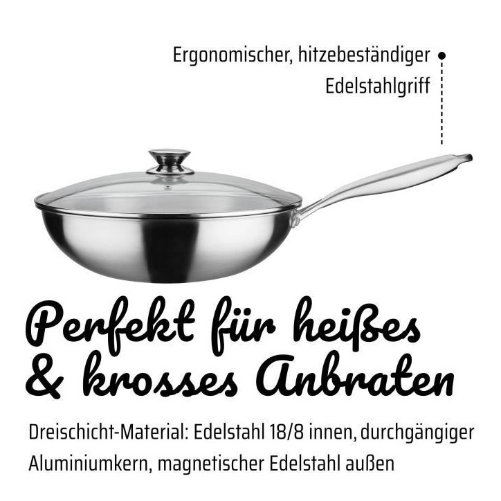 Wok professionnel - GSW - 32 cm - Induction - Acier inoxydable massif Wok professionnel - GSW - 32 cm - Induction - Acier inoxydable massif