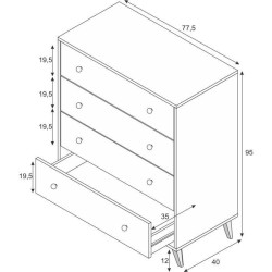 Commode - Sweet - 4 tiroirs - Blanc - 95 x 77.5 x 40 cm