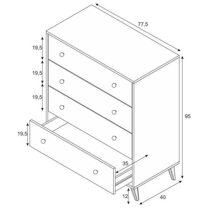 Commode - Sweet - 4 tiroirs - Blanc - 95 x 77.5 x 40 cm