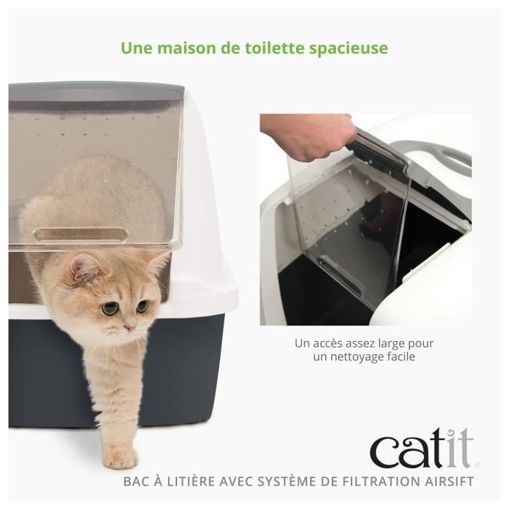 Maison de toilette Bac a litiere pour chat - CATIT - Airsift Regular - Systeme de filtration intégré - L. 57 x l. 39 x H. 46,5
