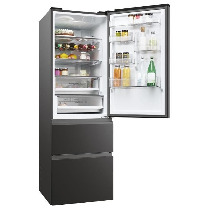 Réfrigérateur Combiné - HAIER - 3D 60 Series 5 HTW5618ENPT - Classe E - 360 L - 185 x 59,5 x 66,7 cm - Noir Réfrigérateur Combiné - HAIER - 3D 60 Series 5 HTW5618ENPT - Classe E - 360 L - 185 x 59,5 x 66,7 cm - Noir