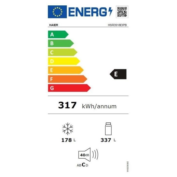 Réfrigérateur américain - HAIER - SBS 90 Series 3 HSR3918EIPB - Classe E - 515 L - 180 x 90 x 65,9 cm - Noir Réfrigérateur américain - HAIER - SBS 90 Series 3 HSR3918EIPB - Classe E - 515 L - 180 x 90 x 65,9 cm - Noir