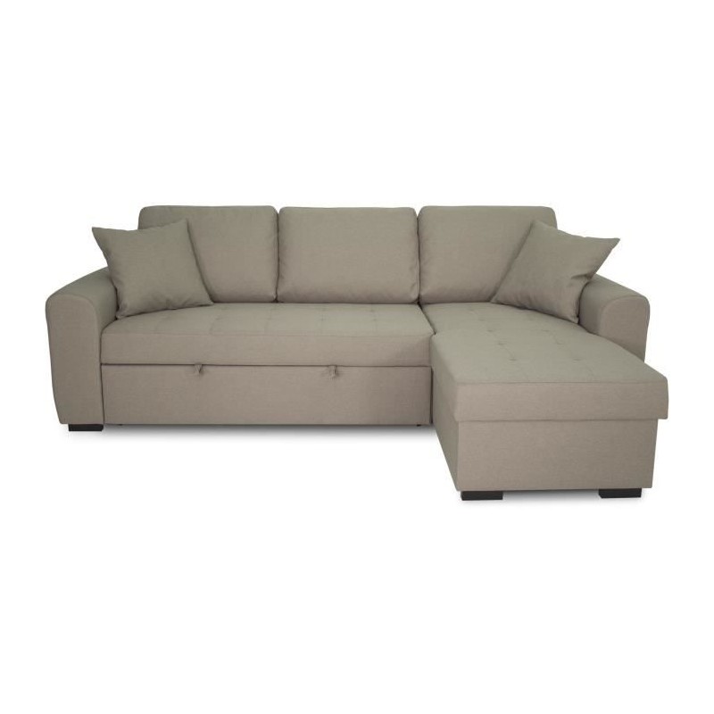 Canapé d'angle convertible réversible 4 places - Tissu beige - L 244 Canapé d'angle convertible réversible 4 places - Tissu beige - L 244