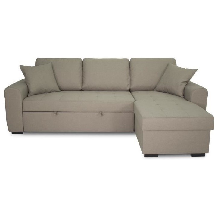Canapé d'angle convertible réversible 4 places - Tissu beige - L 244 x P 151 x H 90 - HAMILTON - Fabriqué en Ukraine Canapé d'angle convertible réversible 4 places - Tissu beige - L 244 x P 151 x H 90 - HAMILTON - Fabriqué en Ukraine