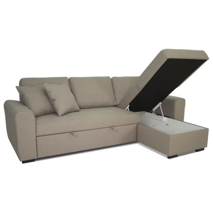 Canapé d'angle convertible réversible 4 places - Tissu beige - L 244 x P 151 x H 90 - HAMILTON - Fabriqué en Ukraine Canapé d'angle convertible réversible 4 places - Tissu beige - L 244 x P 151 x H 90 - HAMILTON - Fabriqué en Ukraine