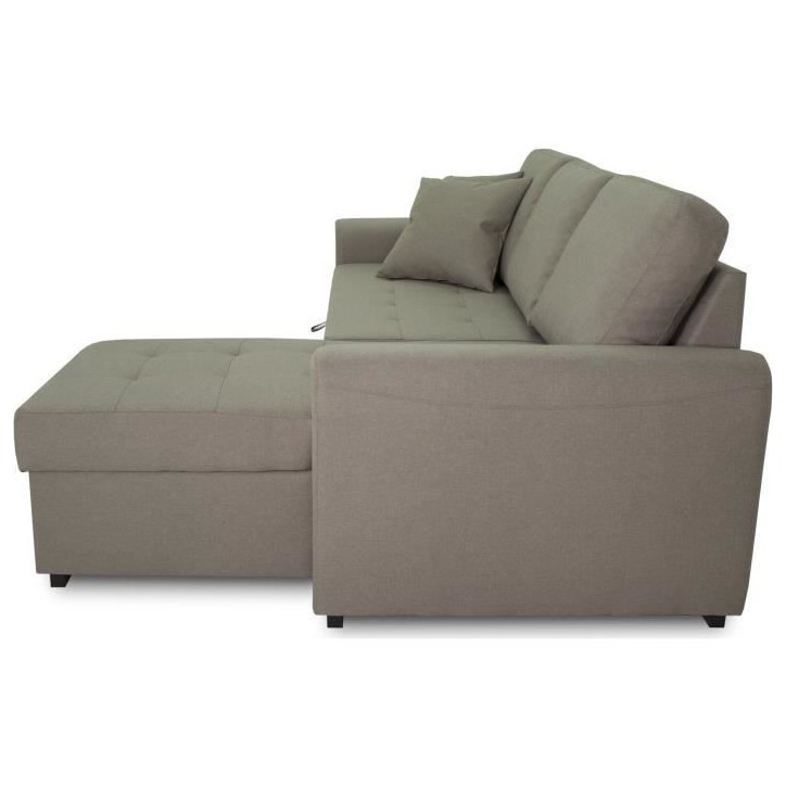 Canapé d'angle convertible réversible 4 places - Tissu beige - L 244 x P 151 x H 90 - HAMILTON - Fabriqué en Ukraine Canapé d'angle convertible réversible 4 places - Tissu beige - L 244 x P 151 x H 90 - HAMILTON - Fabriqué en Ukraine