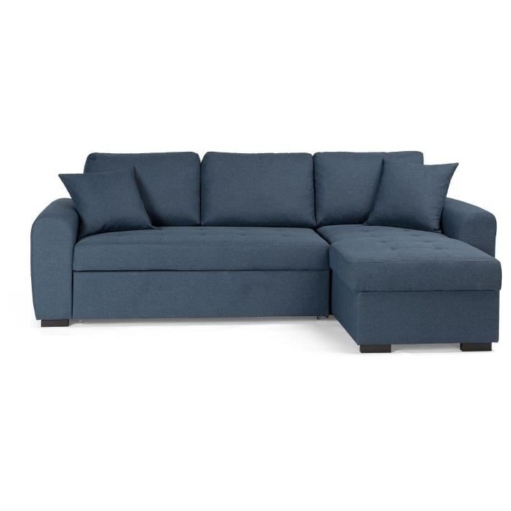Canapé d'angle convertible réversible - 4 places - Tissu Bleu - HAMILTON - L 244 x P 151 x H 90 - Fabriqué en Ukraine Canapé d'angle convertible réversible - 4 places - Tissu Bleu - HAMILTON - L 244 x P 151 x H 90 - Fabriqué en Ukraine