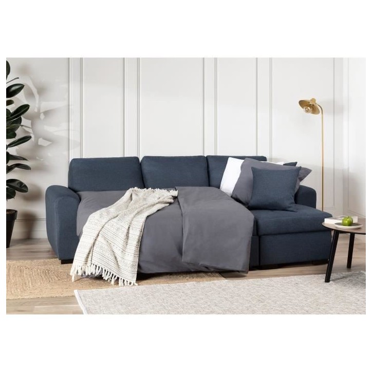 Canapé d'angle convertible réversible - 4 places - Tissu Bleu - HAMILTON - L 244 x P 151 x H 90 - Fabriqué en Ukraine Canapé d'angle convertible réversible - 4 places - Tissu Bleu - HAMILTON - L 244 x P 151 x H 90 - Fabriqué en Ukraine