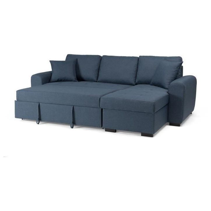 Canapé d'angle convertible réversible - 4 places - Tissu Bleu - HAMILTON - L 244 x P 151 x H 90 - Fabriqué en Ukraine Canapé d'angle convertible réversible - 4 places - Tissu Bleu - HAMILTON - L 244 x P 151 x H 90 - Fabriqué en Ukraine