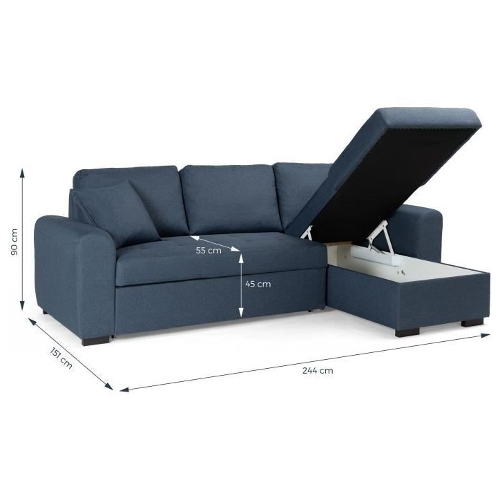 Canapé d'angle convertible réversible - 4 places - Tissu Bleu - HAMILTON - L 244 x P 151 x H 90 - Fabriqué en Ukraine Canapé d'angle convertible réversible - 4 places - Tissu Bleu - HAMILTON - L 244 x P 151 x H 90 - Fabriqué en Ukraine