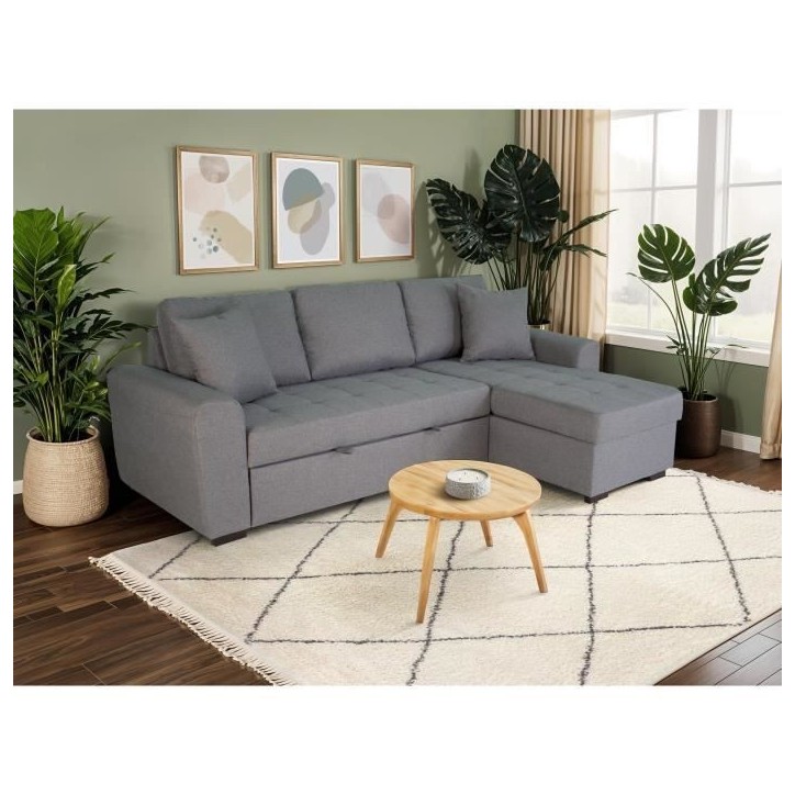 Canapé d'angle convertible réversible 4 places - Tissu gris clair - L 244 x P 151 x H 90 -HAMILTON -Fabriqué en Ukraine Canapé d'angle convertible réversible 4 places - Tissu gris clair - L 244 x P 151 x H 90 -HAMILTON -Fabriqué en Ukraine