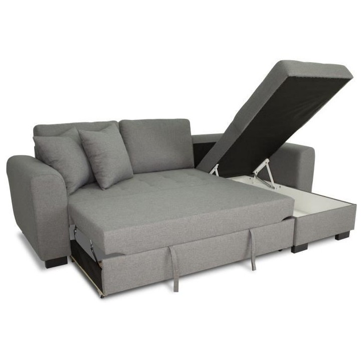 Canapé d'angle convertible réversible 4 places - Tissu gris clair - L 244 x P 151 x H 90 -HAMILTON -Fabriqué en Ukraine Canapé d'angle convertible réversible 4 places - Tissu gris clair - L 244 x P 151 x H 90 -HAMILTON -Fabriqué en Ukraine