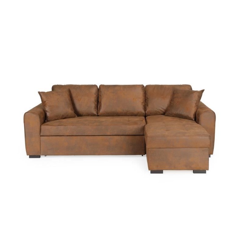 Canapé d'angle convertible réversible 4 places - Tissu Marron vintag Canapé d'angle convertible réversible 4 places - Tissu Marron vintag