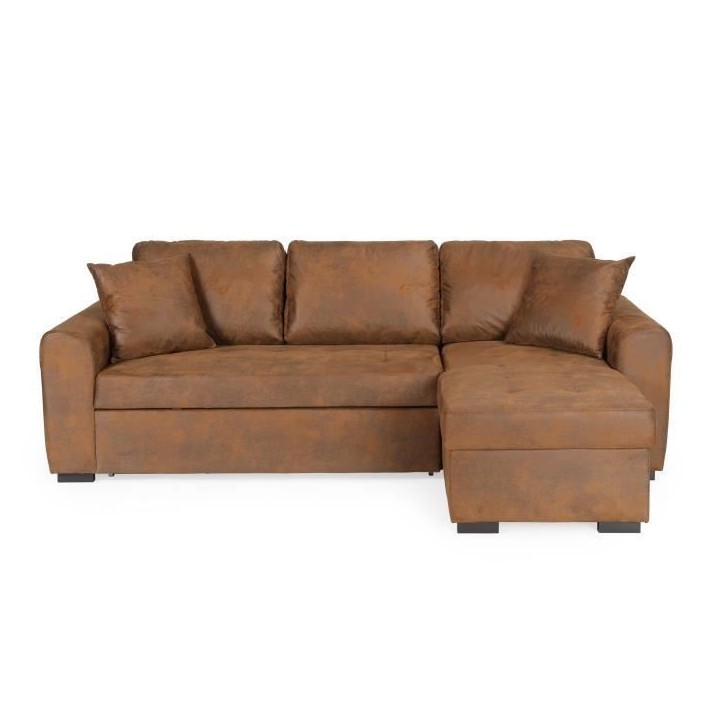Canapé d'angle convertible réversible 4 places - Tissu Marron vintage - L 244 x P 151 x H 90 -HAMILTON -Fabriqué en Ukraine Canapé d'angle convertible réversible 4 places - Tissu Marron vintage - L 244 x P 151 x H 90 -HAMILTON -Fabriqué en Ukraine