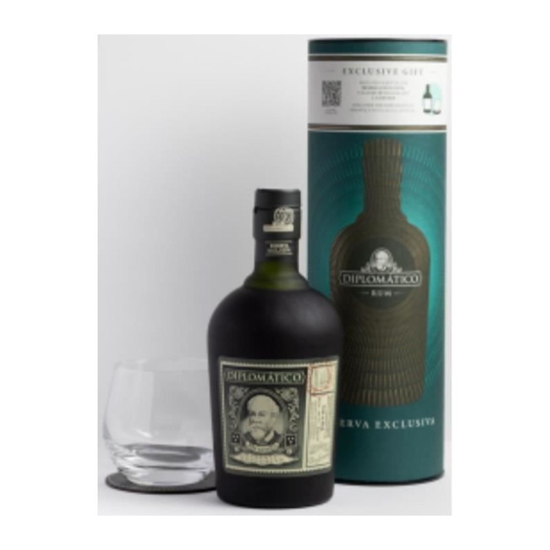 Diplomatico - Reserva Exclusiva - Boîte + 1 verre + sous verre - Rhum Diplomatico - Reserva Exclusiva - Boîte + 1 verre + sous verre - Rhum