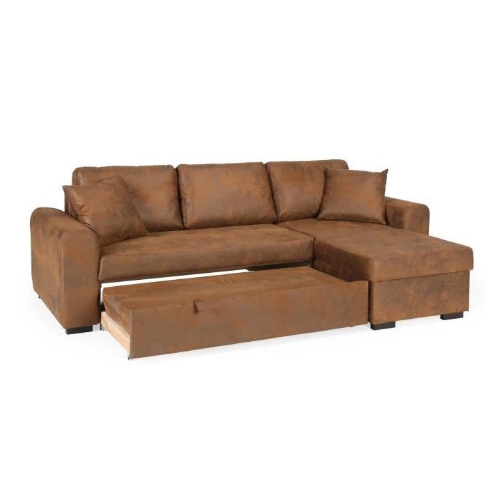 Canapé d'angle convertible réversible 4 places - Tissu Marron vintage - L 244 x P 151 x H 90 -HAMILTON -Fabriqué en Ukraine Canapé d'angle convertible réversible 4 places - Tissu Marron vintage - L 244 x P 151 x H 90 -HAMILTON -Fabriqué en Ukraine