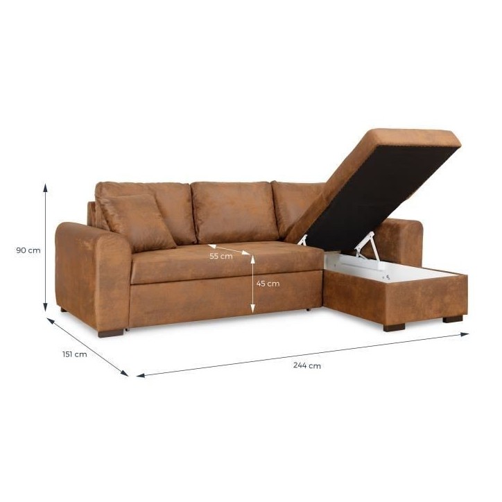 Canapé d'angle convertible réversible 4 places - Tissu Marron vintage - L 244 x P 151 x H 90 -HAMILTON -Fabriqué en Ukraine Canapé d'angle convertible réversible 4 places - Tissu Marron vintage - L 244 x P 151 x H 90 -HAMILTON -Fabriqué en Ukraine