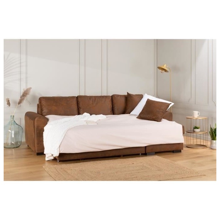 Canapé d'angle convertible réversible 4 places - Tissu Marron vintage - L 244 x P 151 x H 90 -HAMILTON -Fabriqué en Ukraine Canapé d'angle convertible réversible 4 places - Tissu Marron vintage - L 244 x P 151 x H 90 -HAMILTON -Fabriqué en Ukraine