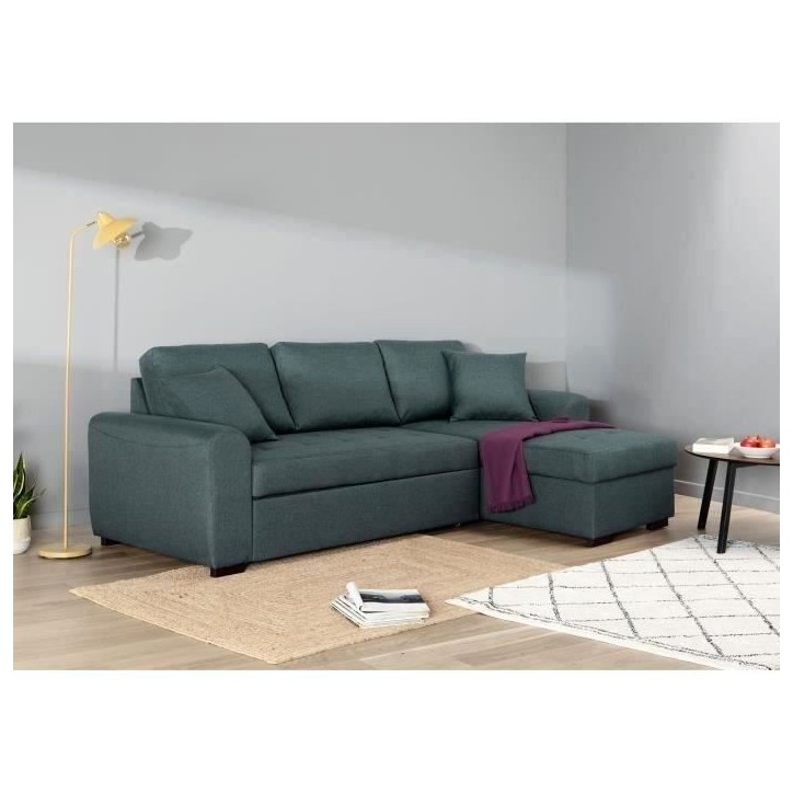 Canapé d'angle convertible réversible 4 places - Tissu Vert - L 244 x P 151 x H 90 - HAMILTON - Fabriqué en Ukraine Canapé d'angle convertible réversible 4 places - Tissu Vert - L 244 x P 151 x H 90 - HAMILTON - Fabriqué en Ukraine