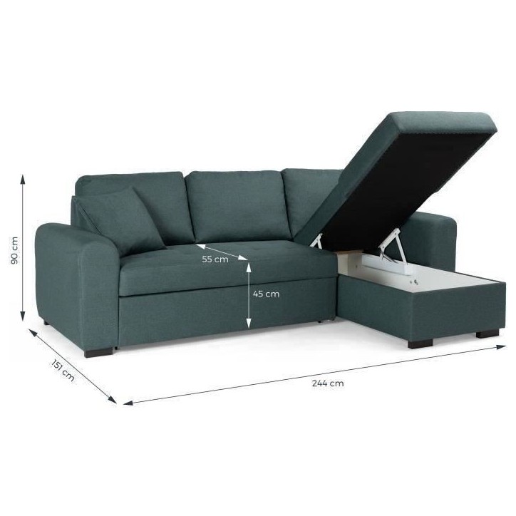 Canapé d'angle convertible réversible 4 places - Tissu Vert - L 244 x P 151 x H 90 - HAMILTON - Fabriqué en Ukraine Canapé d'angle convertible réversible 4 places - Tissu Vert - L 244 x P 151 x H 90 - HAMILTON - Fabriqué en Ukraine