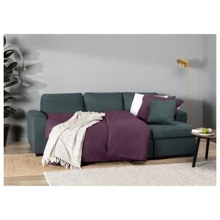 Canapé d'angle convertible réversible 4 places - Tissu Vert - L 244 x P 151 x H 90 - HAMILTON - Fabriqué en Ukraine Canapé d'angle convertible réversible 4 places - Tissu Vert - L 244 x P 151 x H 90 - HAMILTON - Fabriqué en Ukraine