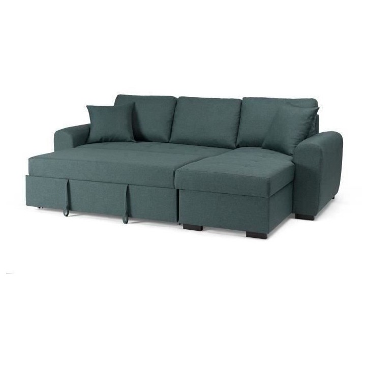 Canapé d'angle convertible réversible 4 places - Tissu Vert - L 244 x P 151 x H 90 - HAMILTON - Fabriqué en Ukraine Canapé d'angle convertible réversible 4 places - Tissu Vert - L 244 x P 151 x H 90 - HAMILTON - Fabriqué en Ukraine
