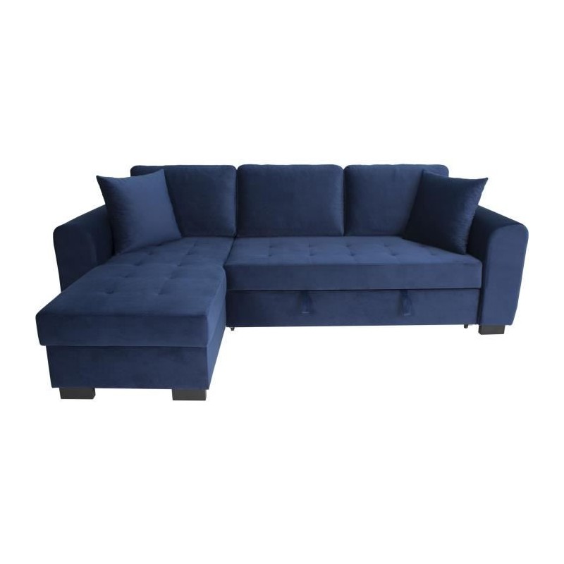 Canapé d'angle convertible HAMILTON 4 places - Tissu velours bleu - L Canapé d'angle convertible HAMILTON 4 places - Tissu velours bleu - L