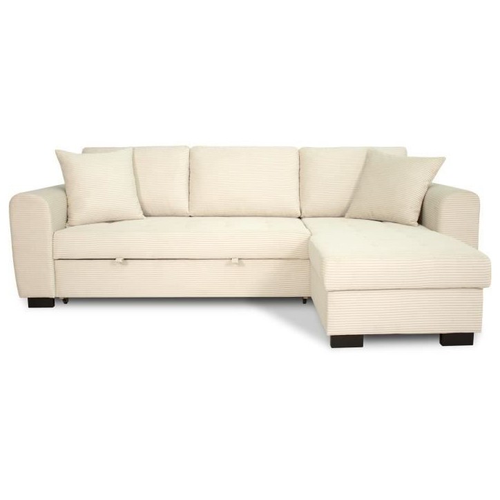 Canapé d'angle convertible réversible - 4 places - HAMILTON - Velours Beige - L 245 x P 150 x H 86 - Fabriqué en Ukraine Canapé d'angle convertible réversible - 4 places - HAMILTON - Velours Beige - L 245 x P 150 x H 86 - Fabriqué en Ukraine
