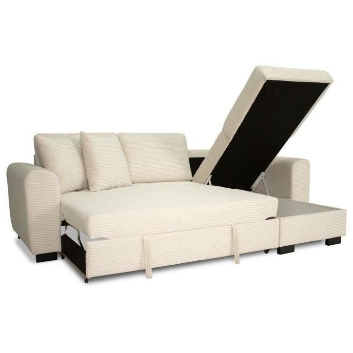 Canapé d'angle convertible réversible - 4 places - HAMILTON - Velours Beige - L 245 x P 150 x H 86 - Fabriqué en Ukraine Canapé d'angle convertible réversible - 4 places - HAMILTON - Velours Beige - L 245 x P 150 x H 86 - Fabriqué en Ukraine