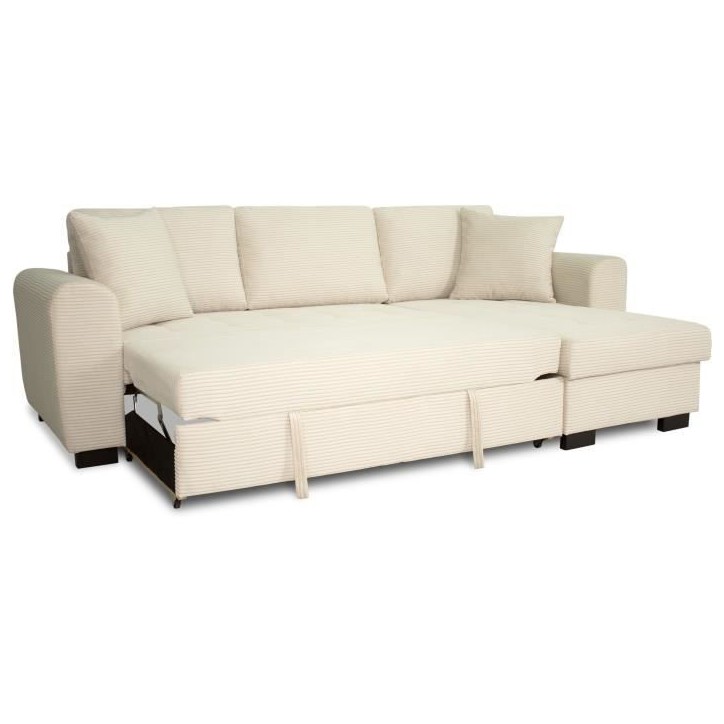 Canapé d'angle convertible réversible - 4 places - HAMILTON - Velours Beige - L 245 x P 150 x H 86 - Fabriqué en Ukraine Canapé d'angle convertible réversible - 4 places - HAMILTON - Velours Beige - L 245 x P 150 x H 86 - Fabriqué en Ukraine