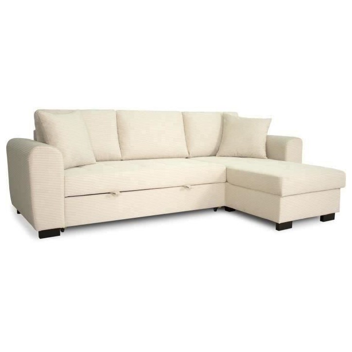 Canapé d'angle convertible réversible - 4 places - HAMILTON - Velours Beige - L 245 x P 150 x H 86 - Fabriqué en Ukraine Canapé d'angle convertible réversible - 4 places - HAMILTON - Velours Beige - L 245 x P 150 x H 86 - Fabriqué en Ukraine