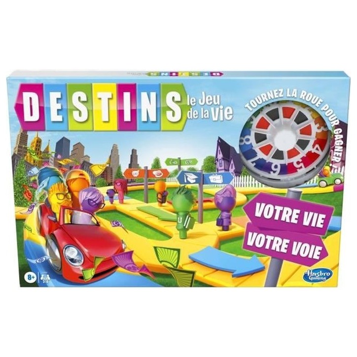 Destins Le jeu de la vie, Jeu de plateau pour la famille, 2 a 4 joueurs, pour enfants, des 8 ans, avec pions colorés, Hasbro Destins Le jeu de la vie, Jeu de plateau pour la famille, 2 a 4 joueurs, pour enfants, des 8 ans, avec pions colorés, Hasbro