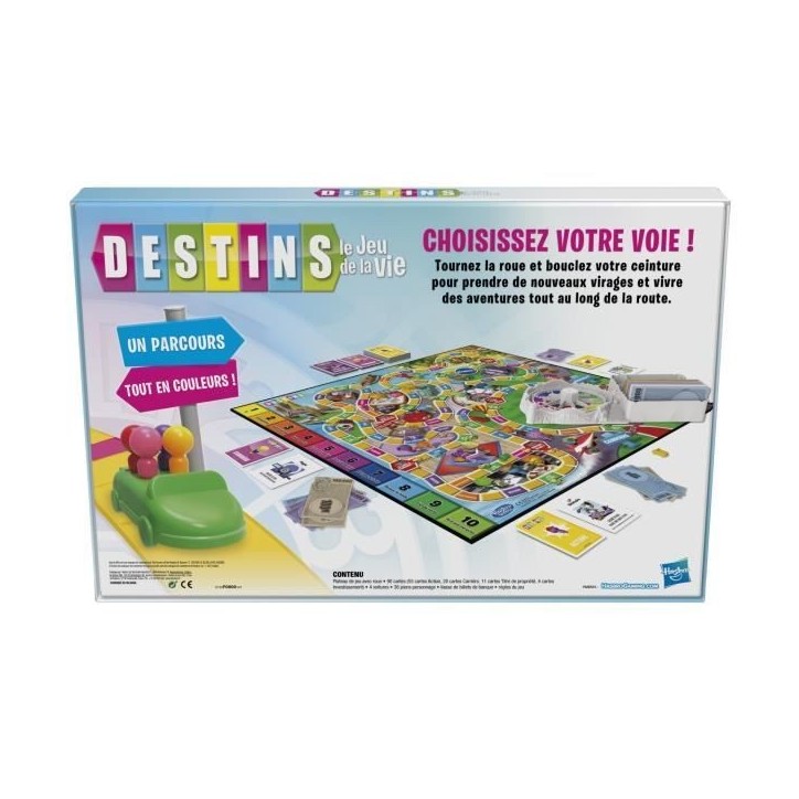 Destins Le jeu de la vie, Jeu de plateau pour la famille, 2 a 4 joueurs, pour enfants, des 8 ans, avec pions colorés, Hasbro Destins Le jeu de la vie, Jeu de plateau pour la famille, 2 a 4 joueurs, pour enfants, des 8 ans, avec pions colorés, Hasbro