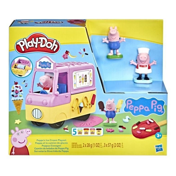 Play-Doh Peppa et le camion de glaces, figurines Peppa et George, 5 pots de pâte a modeler, des 3 ans