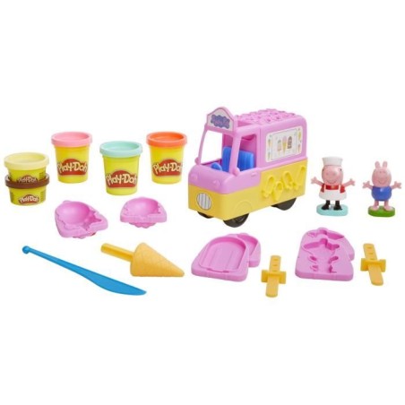 Play-Doh Peppa et le camion de glaces, figurines Peppa et George, 5 pots de pâte a modeler, des 3 ans