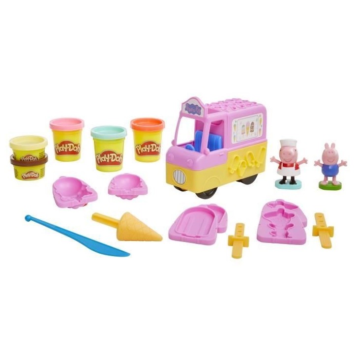 Play-Doh Peppa et le camion de glaces, figurines Peppa et George, 5 pots de pâte a modeler, des 3 ans